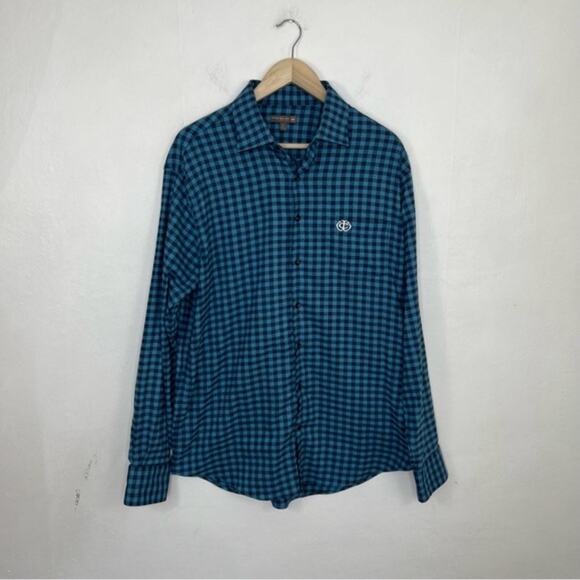 Peter Millar Crown Sport Blue Vedder Gingham Shirt Performance Flannel Size L - Picture 13 of 13